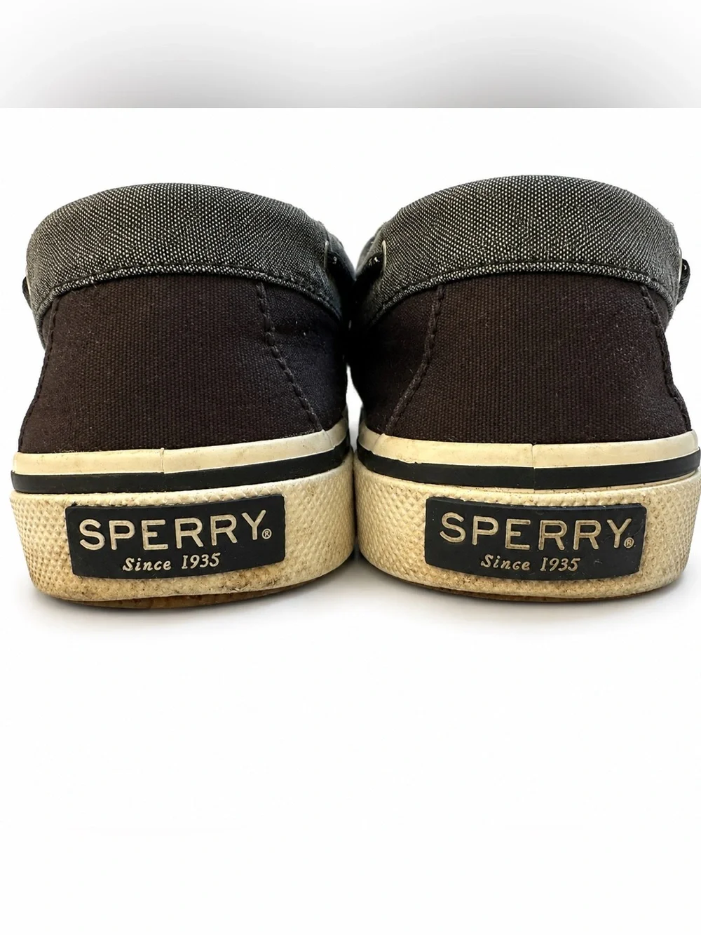 Sperry Top-Sider Men’s Boat Shoes Black Gray Canvas Lace Up Size 10 Casual